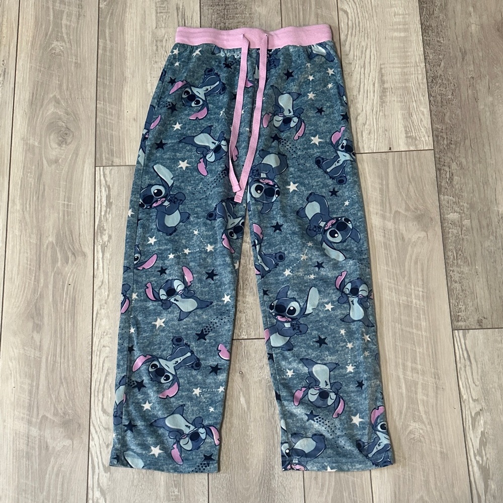 Women’s Blue Stitch Print Fleece Pajama Pants with Lilac Trim